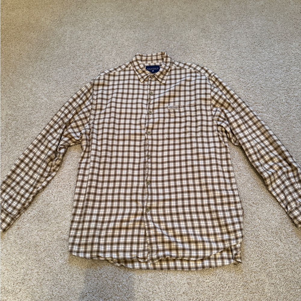 Nautica Brown Plaid Button-Up Shirt